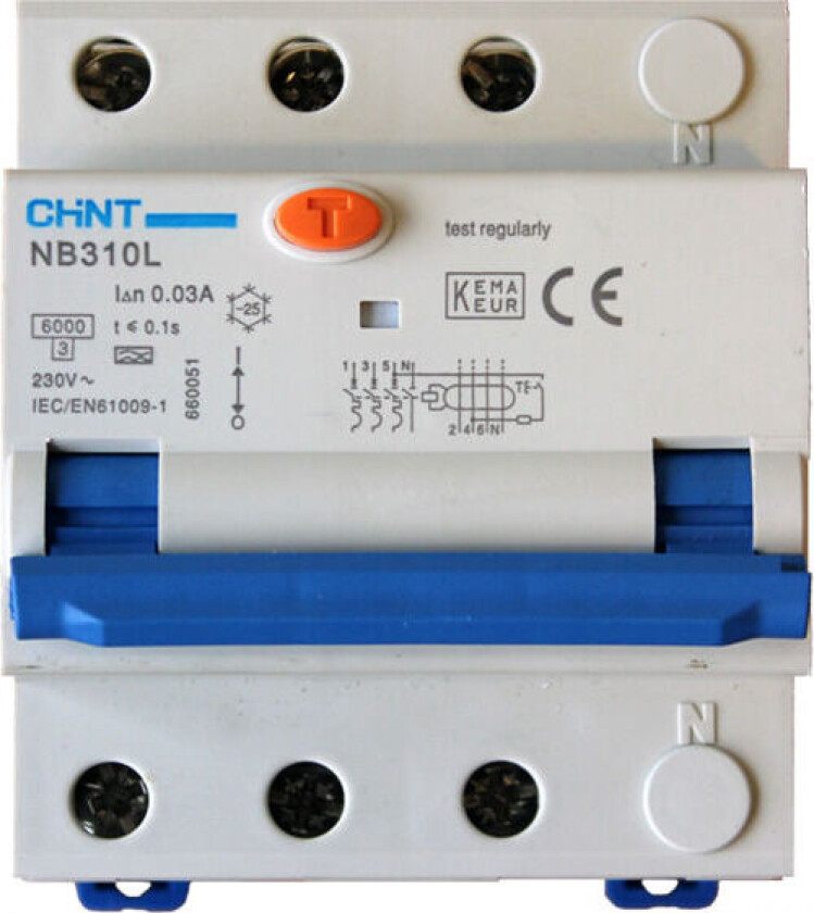 JORDFEILAUTOMAT 3POL 25A C-KAR 30 mA 6kA 4mod IT/TT 230V - 1600116