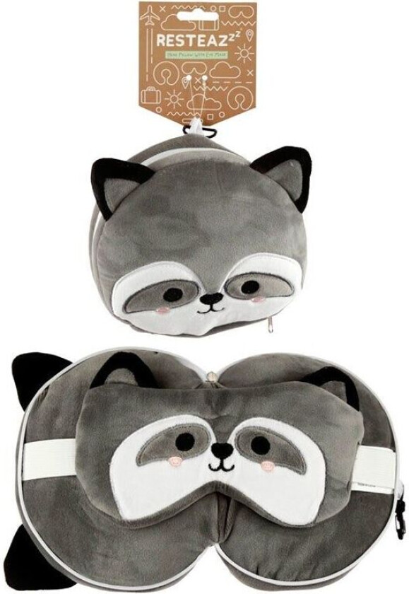 Resteazzz Raccoon round travel pillow and eye mask
