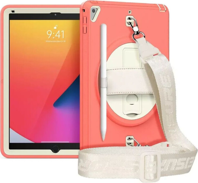 iPad (2018) / iPad (2017) / iPad Air 2 / iPad Pro 9.7" Håndverker Deksel med Håndholder, Skulderstropp og Beskyttelsesfilm - Rosa