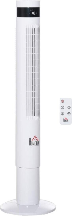 HOMCOM tårnvifte med fjernkontroll 85° oscillerende, 110cm, 50W, 3 moduser og hastigheter, stål, hvit