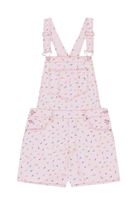 Ganni Print Denim Overalls Shorts Jumpsuit Rosa Mønster  female 38