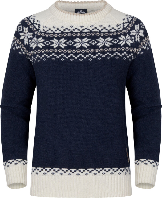 Snøkrystall Round Neck Ullgenser Wmn Navy Blue/beige/white S