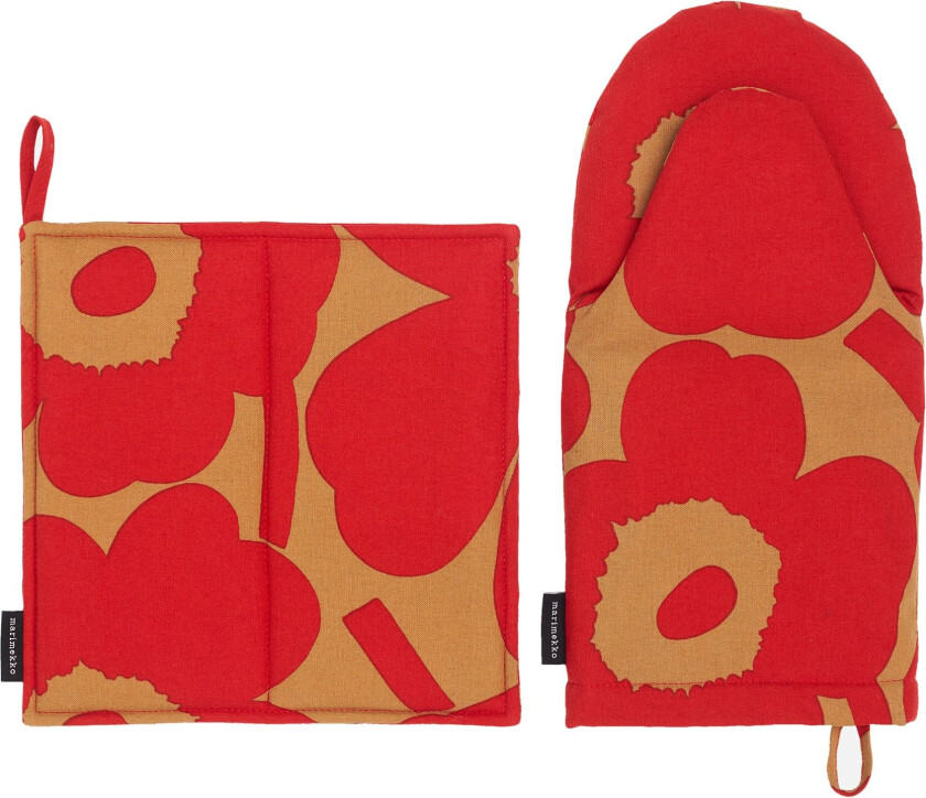 Pieni Unikko grytevotte og gryteklut sett 2 deler Brown-red