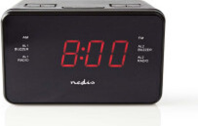 Nedis CLAR002BK, Digital vekkerklokke, Rektangel, Sort, Plast, AM, FM, 87,5 - 108 MHz