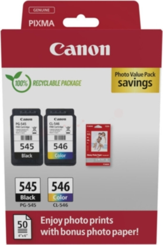 Multipack PG-545 & CL-546 + 50 ark fotopapir