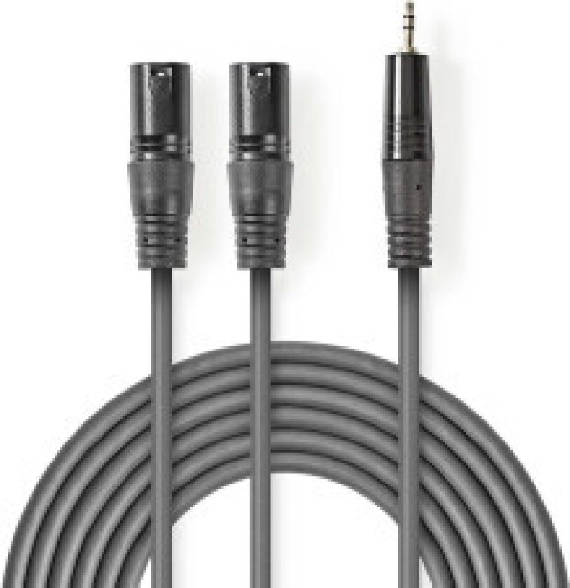 Bilde av Nedis Balansert lydkabel 2x XLR 3-Pin Han 3.5 mm Han Nikkel belagt 1.50 m Rund PVC Mørk Grå Pappetui