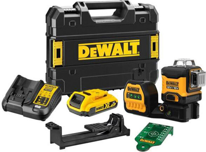 Dewalt DCE089D1G18-QW Krysslaser grønn laser, med batteri og lader