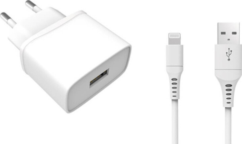 Charger 220V 1xUSB 1A White Lightning Cable 1m MFI