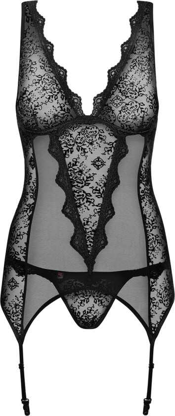 Emperita korsett med hofteholdere og tanga - Svart - L/XL