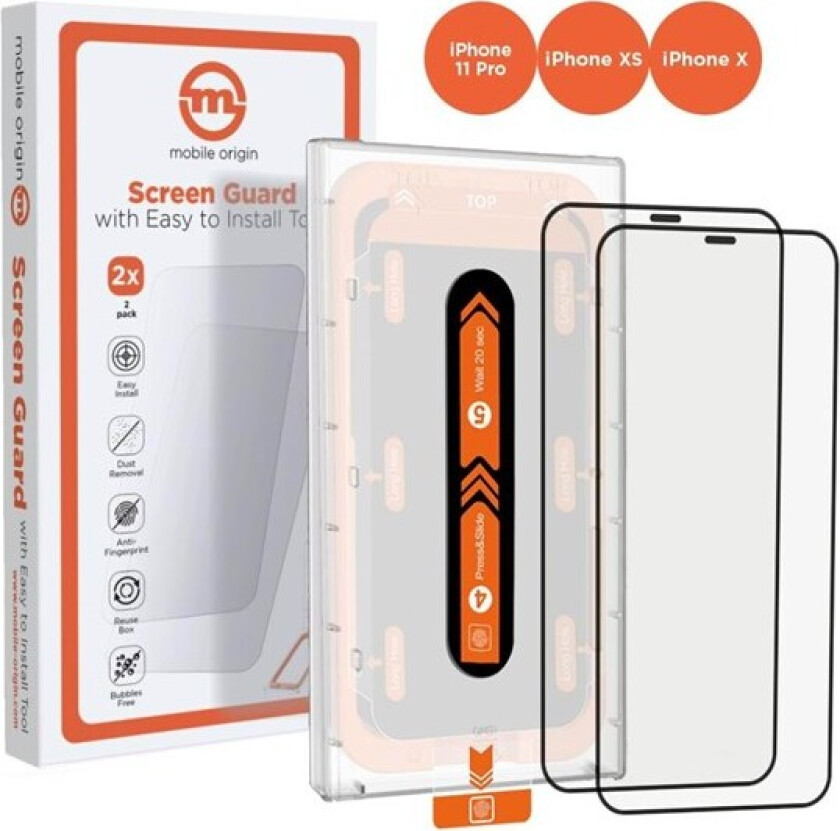 iPhone 11 Pro / X / Xs Mobile Origin Beskyttelsesglass - Case Friendly - 2 Pack - Svart Kant