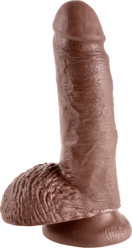 Realistisk Dildo med Testikler 18 cm   - Brun