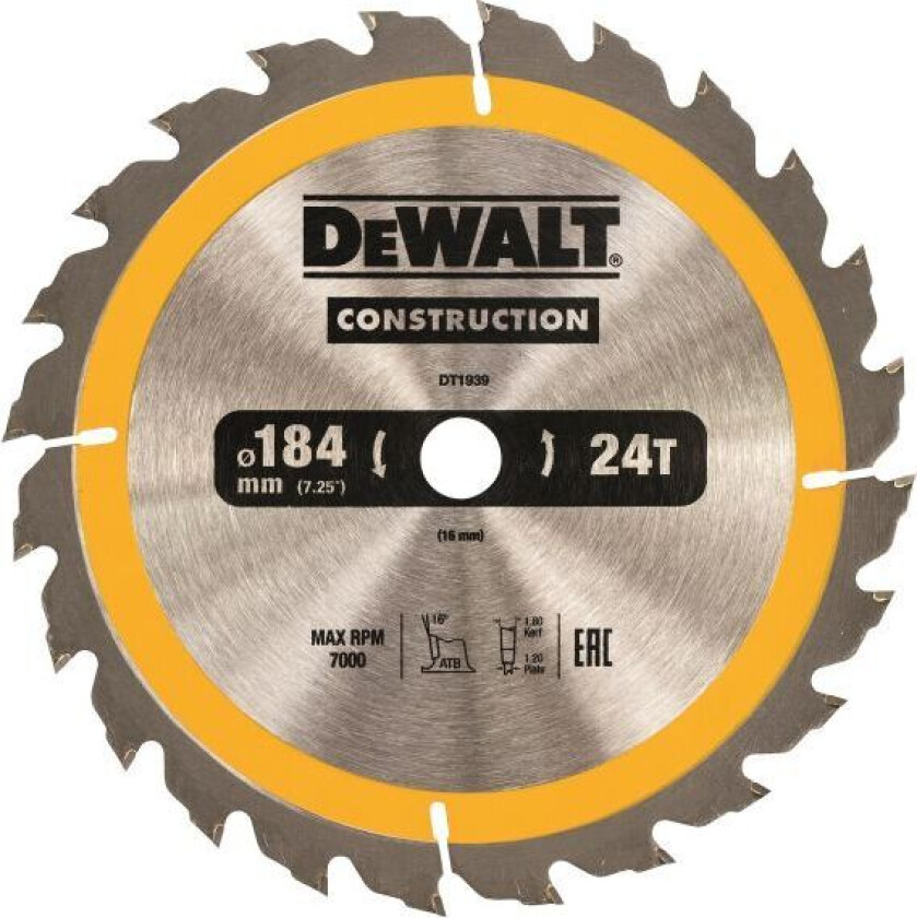 Dewalt DT1939-QZ Sirkelsagklinge 184 x 16 mm, 24T