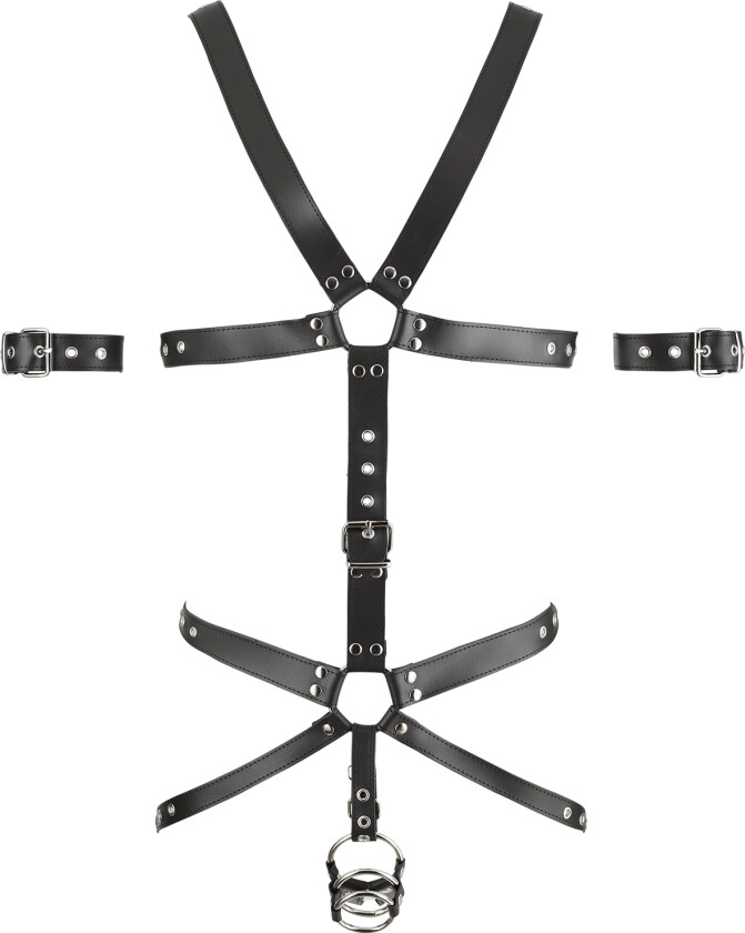 Sele med Trippel Penisring - Svart - S/M