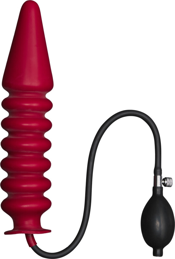 Inflatable Solid Ribbed Dildo - Red L - Rød