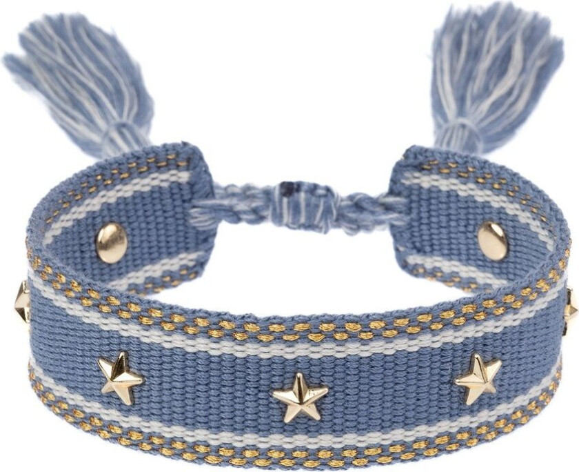 DARK Woven Friendship Bracelet With Star Studs Light Blue With Go