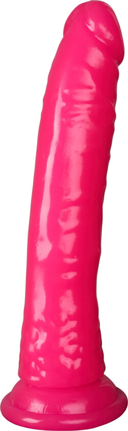 Realrock Glow in the Dark Slim Dildo med Sugekopp 18 cm - Lyserosa
