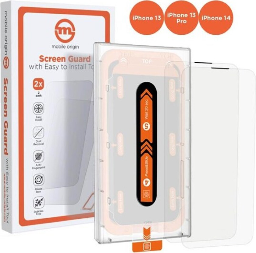 iPhone 14 / 13 / 13 Pro Mobile Origin Beskyttelsesglass - Case Friendly - 2 Pack - Gjennomsiktig