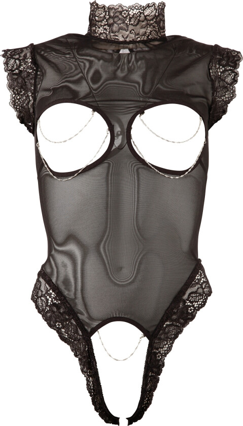 Abierta Fina Bodystocking med Blondekrage - Svart - S