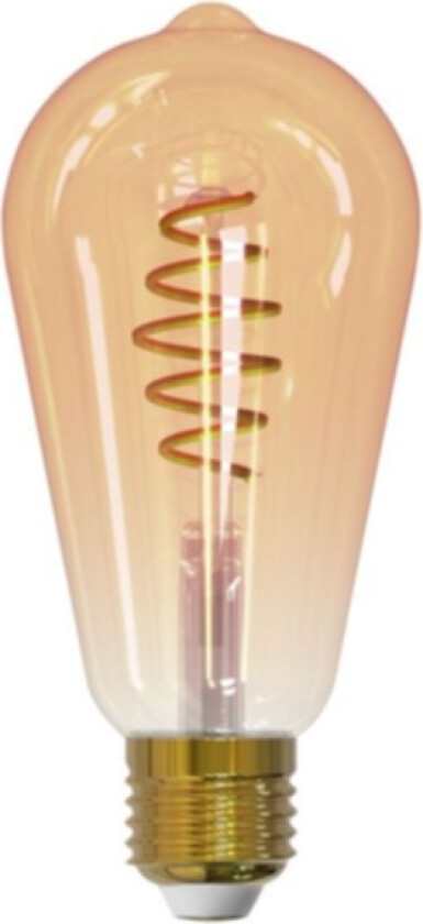 Smarte Hjem Filament LED Edison lyspære amber, ST64, spiral E27, 6W