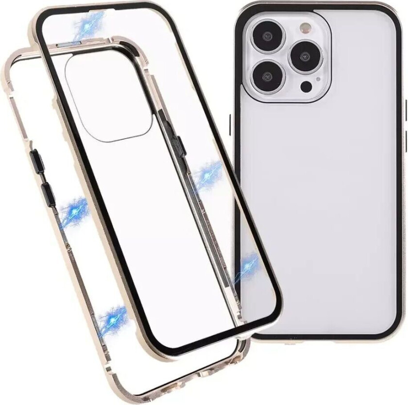 iPhone 13 Pro Magnetisk Metall Deksel med Glass Foran & Bak - Gull