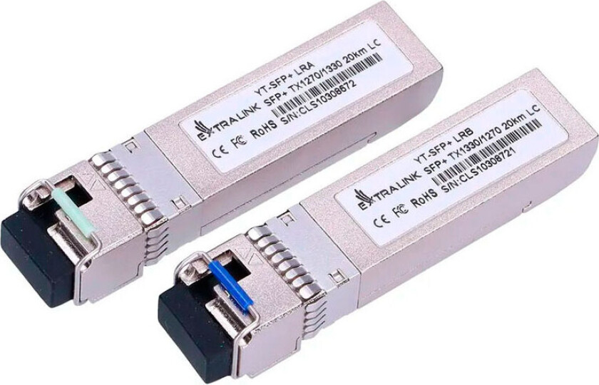 Extralink - SFP+ transceivermodul - SONET/SDH, 10GbE - WDM - LC-enkeltmodus - opp til 20 km - 1270 nm / 1330 nm (en pakke 2)