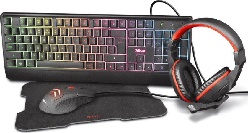 Ziva 4-in-1 Gaming Bundle - Tastatur, mus, hodesett og musematte sett - Nordisk - Svart
