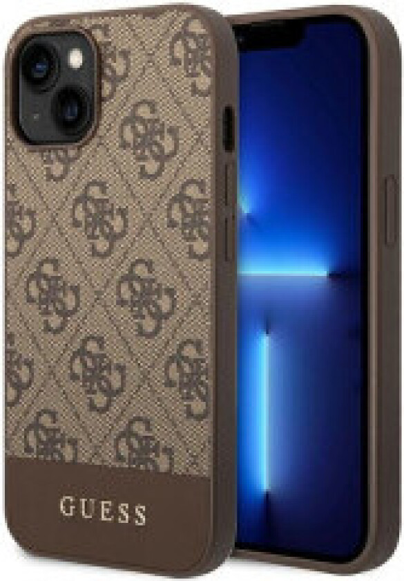 Guess case for iPhone 14 6.1" GUHCP14SG4GLBR brown PC/TPU 4G PU case with Bottom Stripe Metal Logo