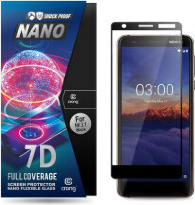 Crong 7D Nano fleksibelt glass – full dekning hybrid skjermbeskytter 9H Nokia 3.1