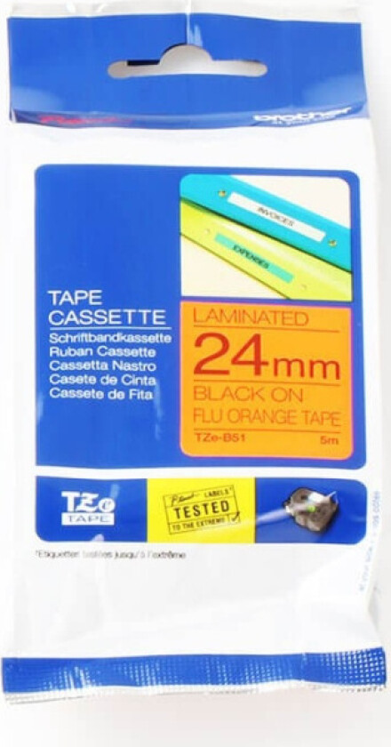 Tape 24mm Tze-b51 Svart/neon Orange
