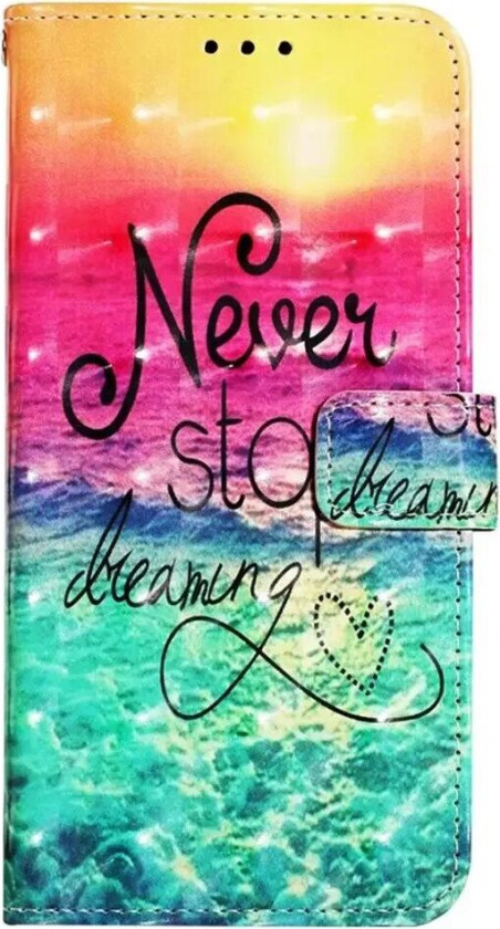 iPhone SE (2022 / 2020) / 8 / 7 Kunst Skinn Flip Deksel med Stropp & Lommebok - Never Stop Dreaming