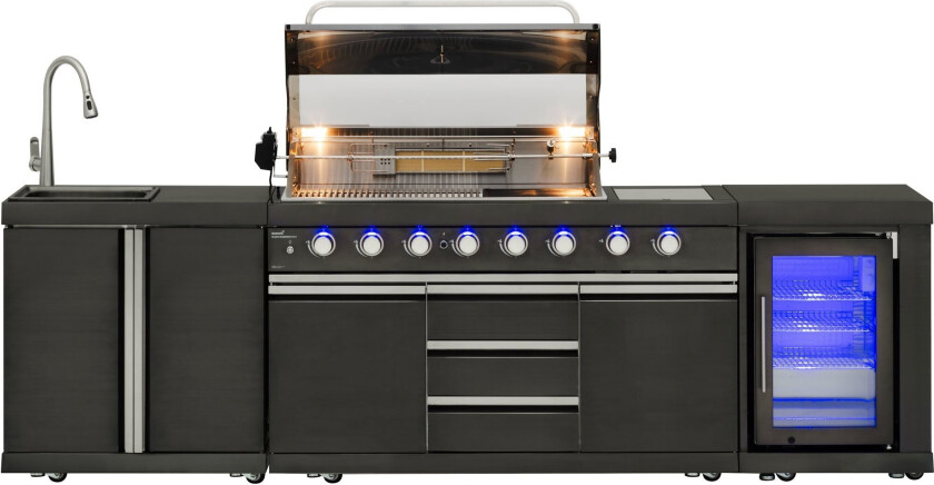 Gassgrill Black Diamond 6+2 sommerkjøkken, med kjøleskap og vannkran