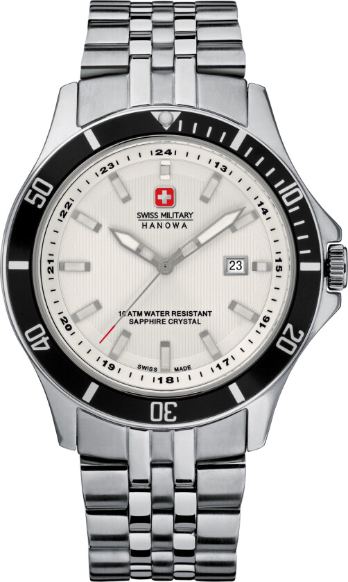 Er du modig nok? - Swiss Military Hanowa Flagship - Kvarts - Sølv - Herreklokker - Rustfritt stål - ledd m/pin - Safir