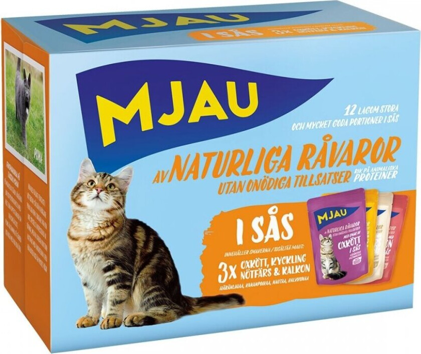 Mjau Multipack Kjøttsmaker i saus 12x85 g