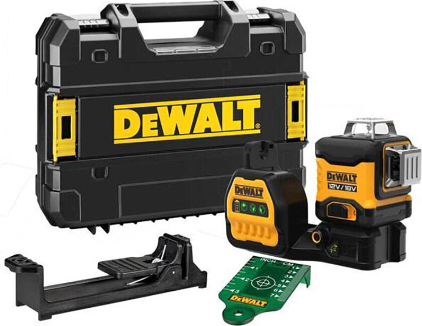 Dewalt Dewalt Selvnivellerende Linjelaser, Dce089ng18, 3x 360°, Grønn Stråle, 35m, 18v Lithium Batteri.