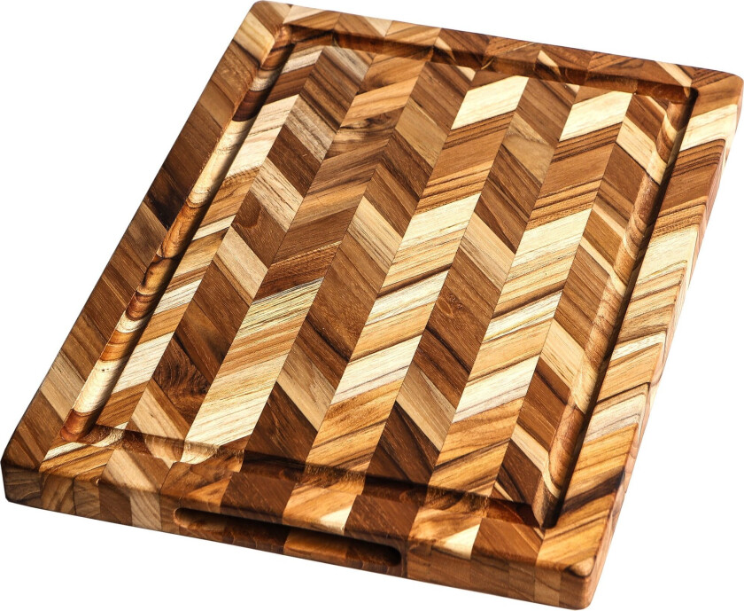 Skjærebrett i teak 36 x 26 cm, fiskebeinsmønster