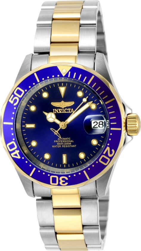 Pro Diver Automatic Blue/Gold 8928 - Automatisk - Sølv - Herreklokker - Rustfritt stål - ledd m/pin - Mineral