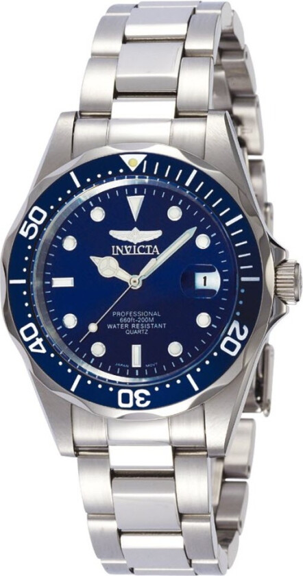 200m Pro Diver 37mm 9204 - Kvarts - Blå Sølv - Unisex - Rustfritt stål - ledd m/pin - Mineral