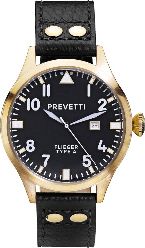 Flieger Type A PR11001 - Kvarts - Gull - Herreklokker - Skinn - Mineral