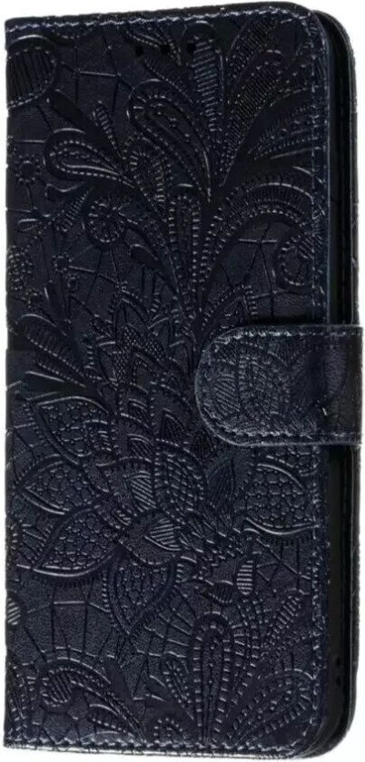 Samsung Galaxy M11 Blomster Skinn Deksel Med Lommebok - Svart