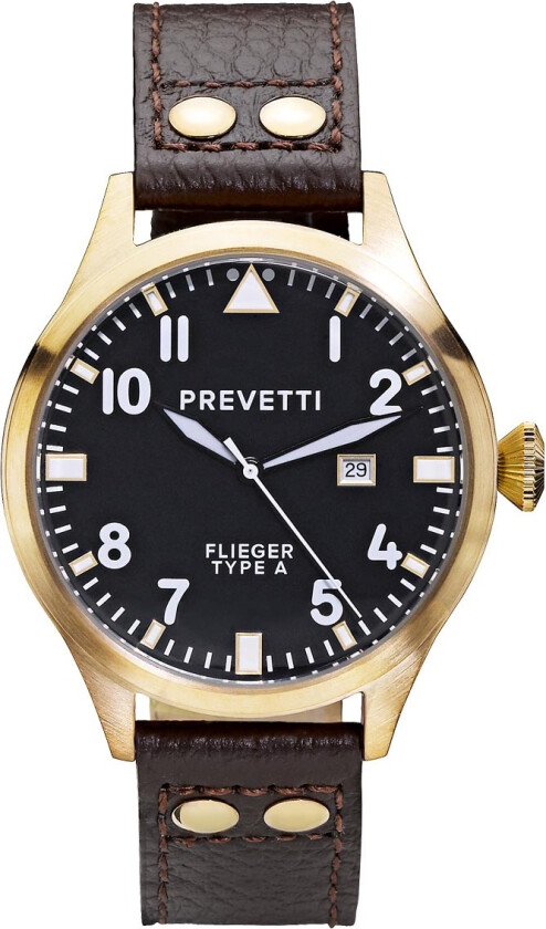 Flieger Type A PR11003 - Kvarts - Gull - Herreklokker - Skinn - Mineral