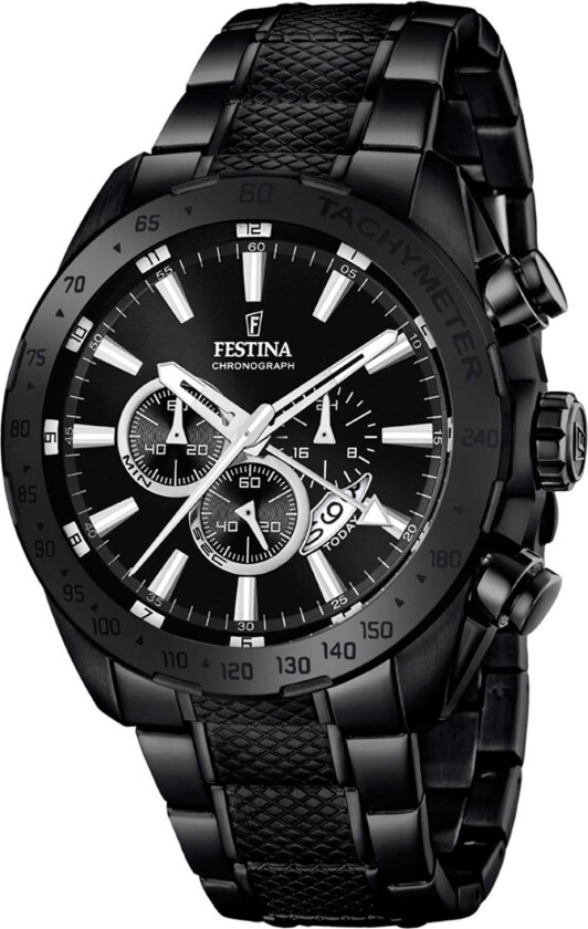 Chronograph F16889/1 - Kvarts - Sort - Herreklokker - Rustfritt stål - ledd m/pin - Mineral