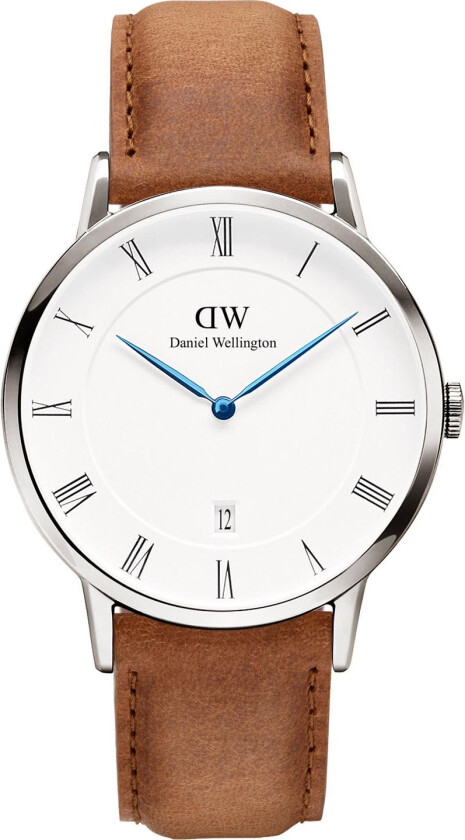 Daniel Wellington Dapper Durham - Herreklokke i stål med brun lærreim og blå visere - Kvarts - Sølv - Unisex - Skinn - Mineral