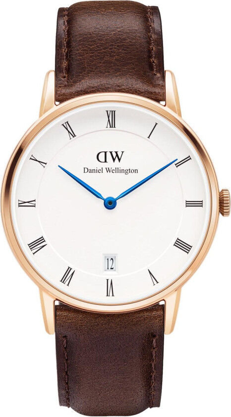 Daniel Wellington Dapper Bristol - Dameklokke i rosegull med brun lærreim og romertall - Kvarts - Rosegull - Dameklokker - Skinn - Mineral
