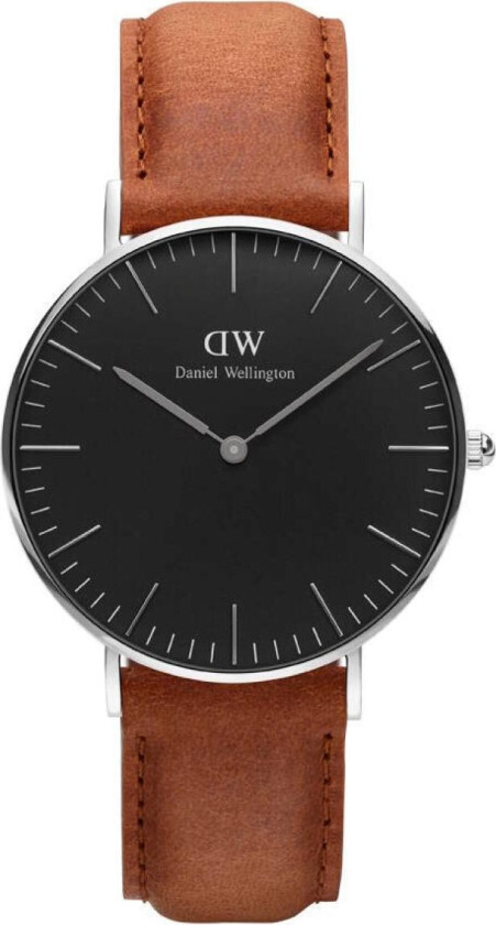 Daniel Wellington Classic Black Durham - Dameklokke i sølv med brun lærreim og sort skive - Digital - Sølv - Dameklokker - Skinn - Mineral