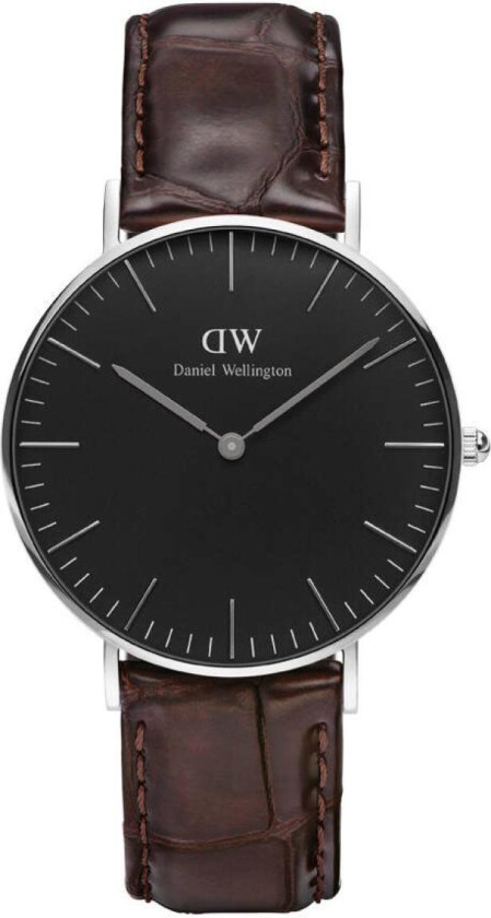 Daniel Wellington Classic Black York - Dameklokke i sølv med mørkebrun lærreim - Kvarts - Sølv - Dameklokker - Skinn - Mineral