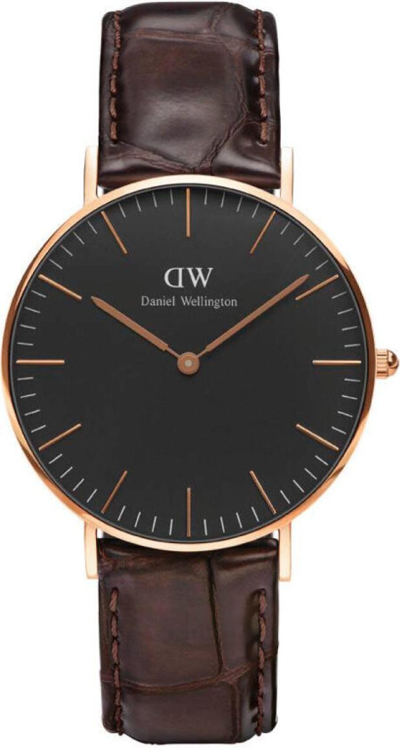 Daniel Wellington Classic Black York - Dameklokke i rosegull med mørkebrun lærreim - Kvarts - Kobber Rosegull - Dameklokker - Skinn - Mineral