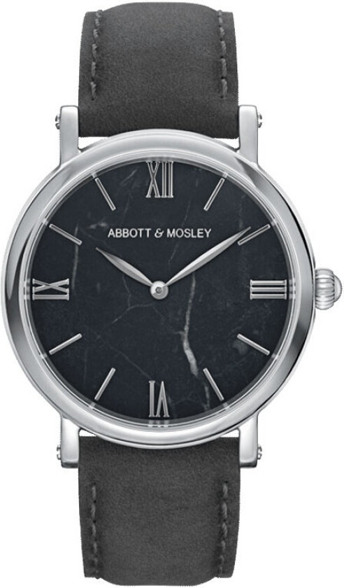 Abbott & Mosley Silver Marquina Grey 40mm AM122 - Kvarts - Sølv - Unisex - Skinn - Safir