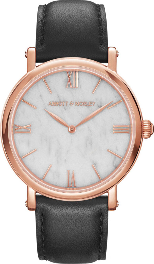 Abbott & Mosley Rose Carrara Black 36mm AM136 - Kvarts - Kobber Rosegull - Dameklokker - Skinn - Mineral