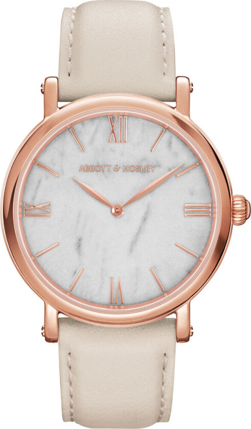 Abbott & Mosley Rose Carrara Cream 36mm AM336 - Kvarts - Kobber Rosegull - Dameklokker - Skinn - Mineral