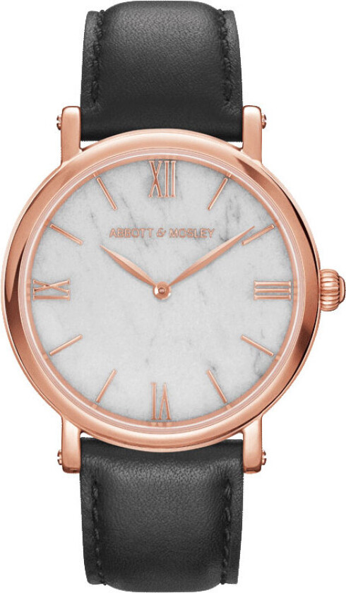 Abbott & Mosley Rose Carrara Black 40mm AM213 - Kvarts - Kobber Rosegull - Unisex - Skinn - Safir